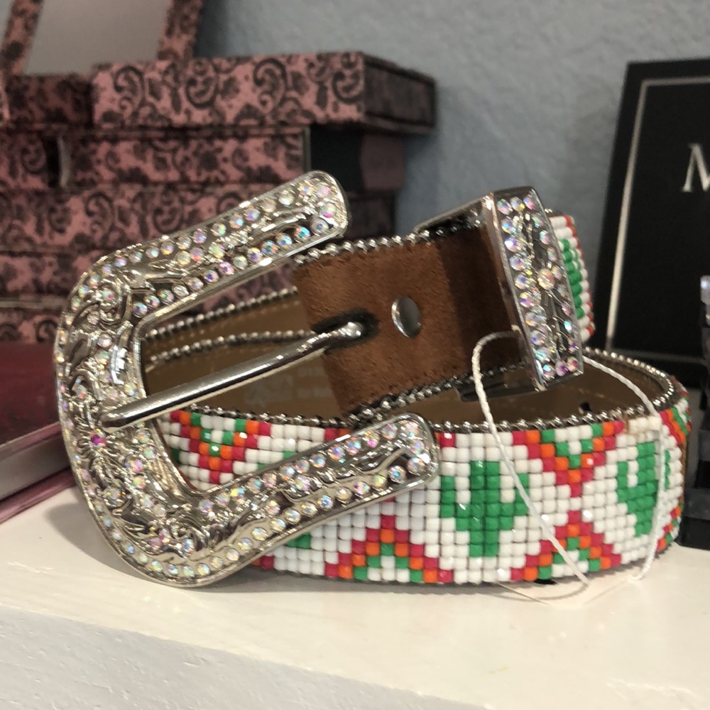 Angel Ranch® Girls' Beaded rhinston Cactus Western belt NWOT